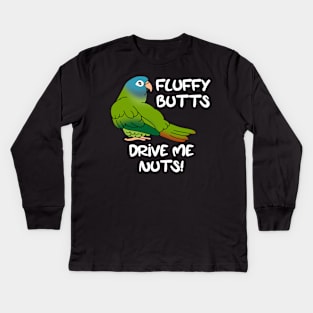 Fluffu butts drive me nuts blue crowned conure Kids Long Sleeve T-Shirt